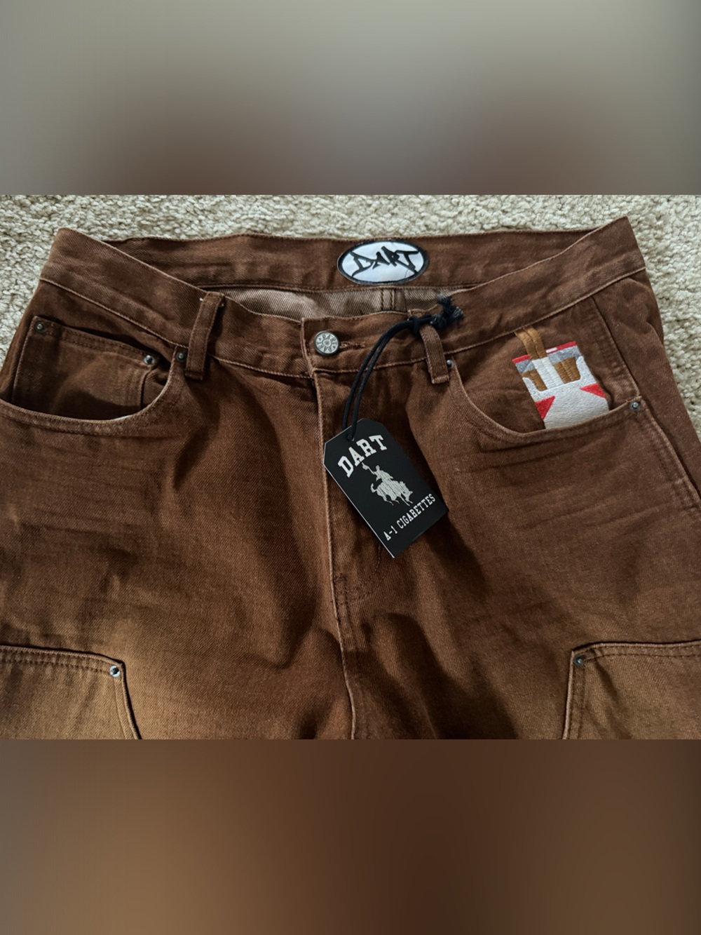 Dart Chocolate Double Knee Men’s Jeans Sz Large 34 - 35